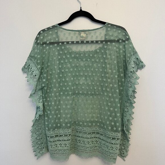 Sundance Green Sheer Embroiderd Lace Top, Size Small - Picture 3 of 9